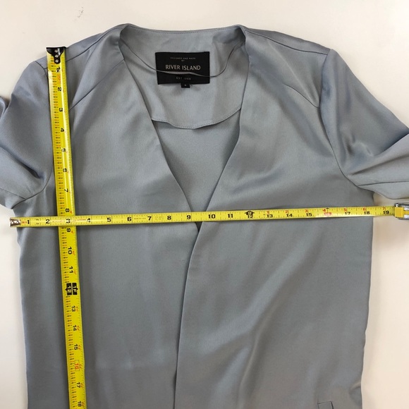 River Island Long Open Front Gray Silver Duster - Picture 11 of 14